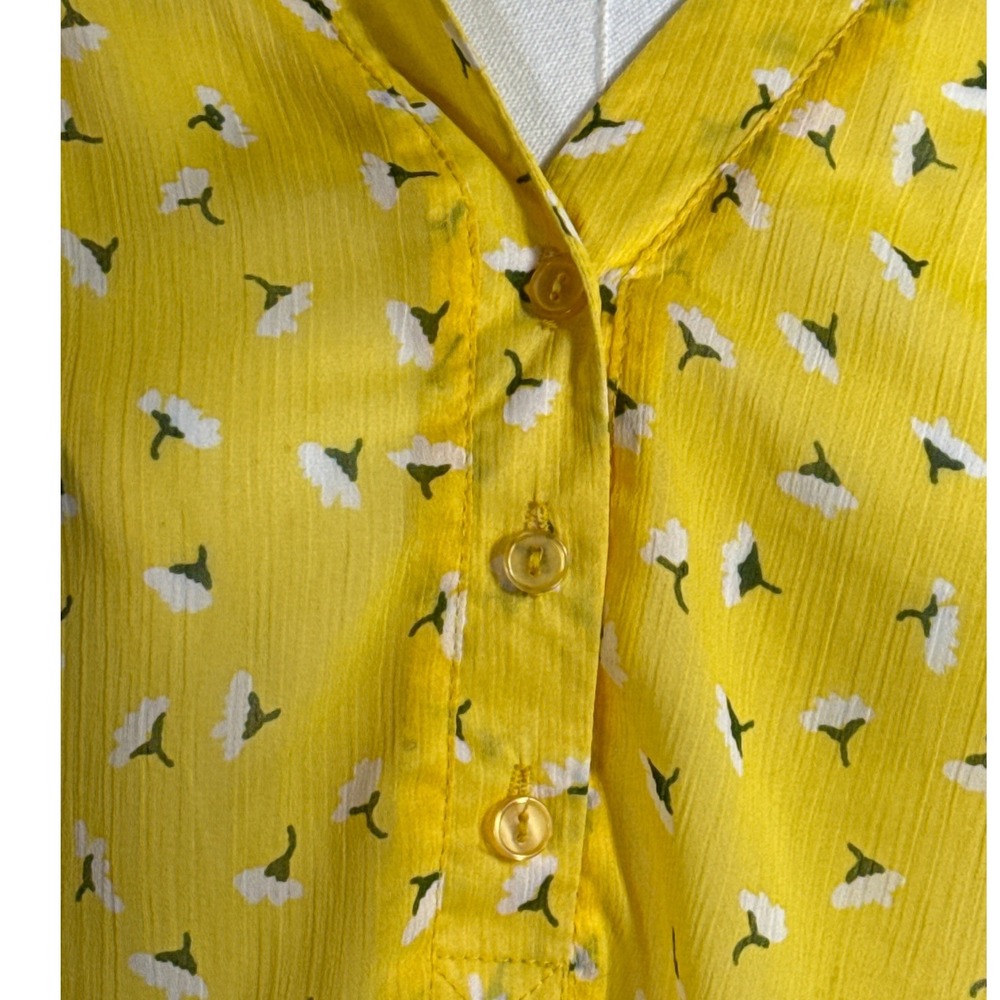 Cynthia Rowley Womens Yellow Floral Button Tab Sleeve Chiffon Blouse Size S - Picture 2 of 8